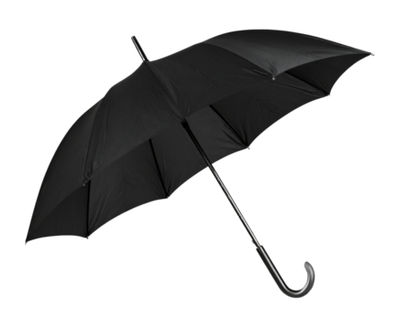 Sleek Black Umbrella Fully Opened Isolated on Transparent Background PNG