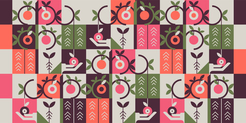 Geometric Harvest Composition with seamless pattern