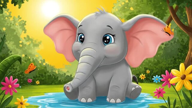 A cute and happy baby elephant character is having fun with its mom in this cartoon animal vector illustration