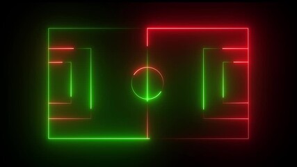 Animation of neon sports stadium on black background with neon lights match football isometric field video animation, Soccer field stadium or football artificial turf panoramic with 4k - Powered by Adobe