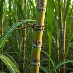Fototapeta premium bamboo in the garden, Plant known for producing sweet, natural sugar, juice. Thick, segmented structure