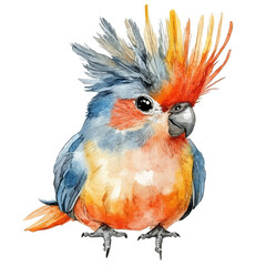 Cockatiel, watercolor clipart vector, isolated on a white background.