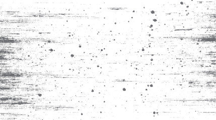 Grunge ink splatter texture with horizontal print noise and distortion. Abstract halftone glitch overlay for retro digital surface effect.
