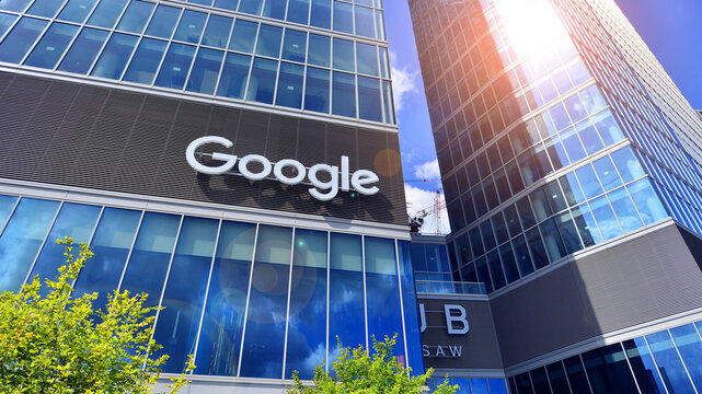 Warsaw, Poland. 30 July 2025. Urban landscape. Neon sign with the inscription: Google. 