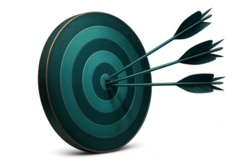 Arrows penetrating bullseye, representing precision, success, and goal-hitting strategy on transparent backdrop