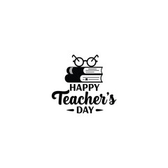 Happy teachers day with books and glasses isolated on white background