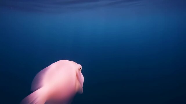 Underwater close-up of a pale pink fish