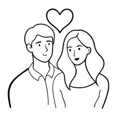 Couple in Love – Sketch Icon Line Art Vector on White Background