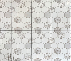Hexagon seamless tiles texture in white and grey color. Seamless background texture. No people.