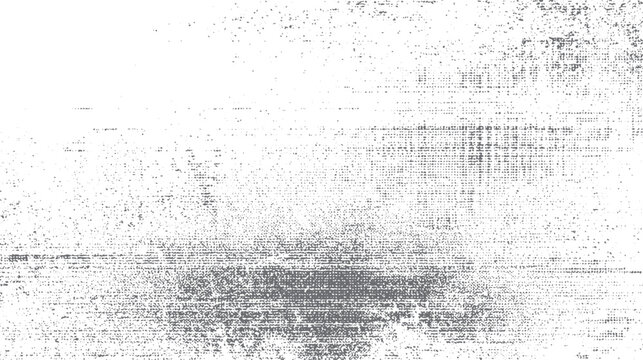 Grunge halftone background with abstract noise and textured distortion. Faded overlay with glitch lines and splatter effect. Retro rough design.