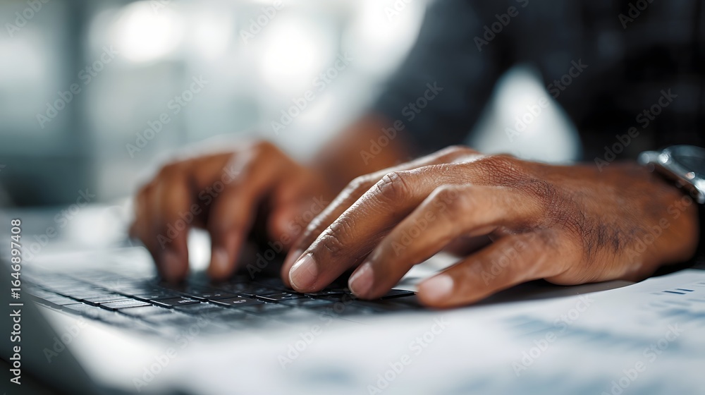 Poster hands typing on a keyboard in a work setting