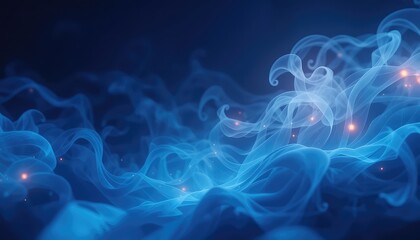 Obraz premium Abstract Blue Smoke or Vapor with Tiny Orange Lights Floating Throughout the Composition Creates a Visually Calming Impression