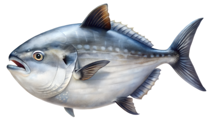 Isolated African Pompano Fish Illustration with Detailed Fin Structure on transparent background