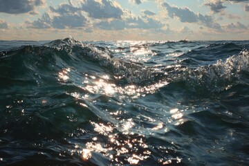 Dark ocean waves reflecting sunlight