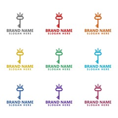 Royal king key crown icon isolated on white background. Set icons colorful