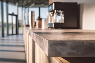 Office kitchenette counter with coffee machine and stainless steel thermos