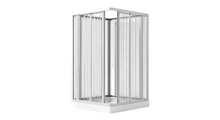 Shower Cabin Stands Elegantly with White Frame and Frosted Glass Panels on Transparent Background