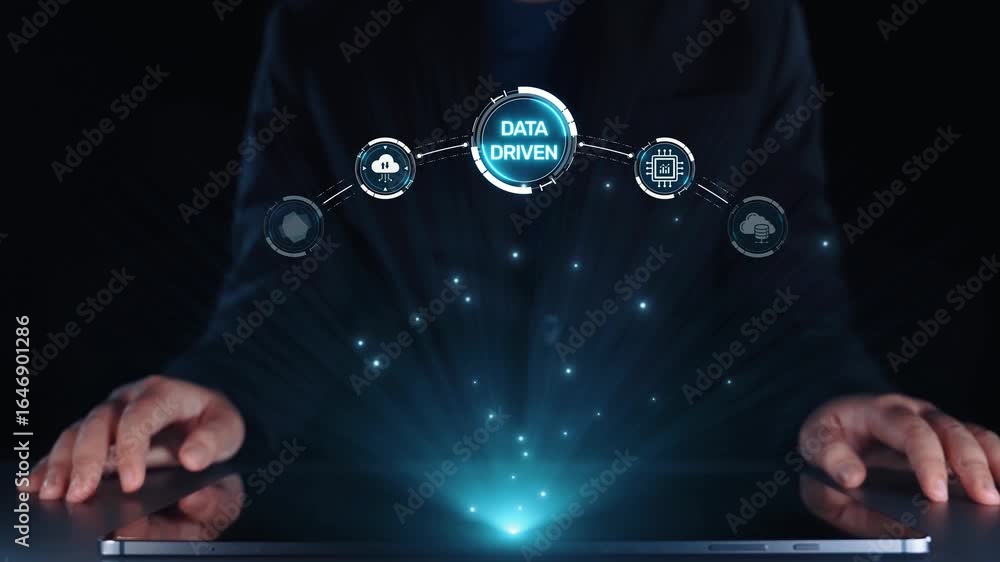 Poster data-driven decision-making empowers business through analytics, datum collection, and ai systems. d