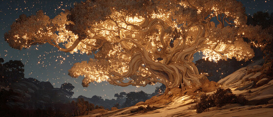 ÁRBOL MÍSTICO LUMINOSO, FONDO MINIMALISTA