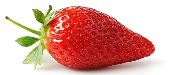 Single ripe strawberry against white background