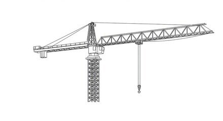 Powerful construction crane silhouette lifting materials, symbolizing industry, progress, and large-scale building projects with a clean, modern aesthetic.