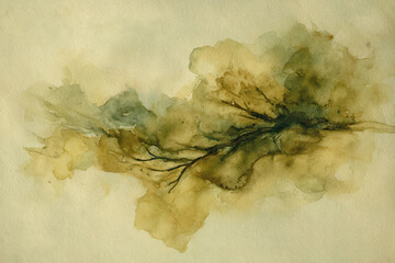 LAVADO DE ACUARELA SIMPLE EN TONOS MARRONES APAGADOS Y VERDE OLIVA