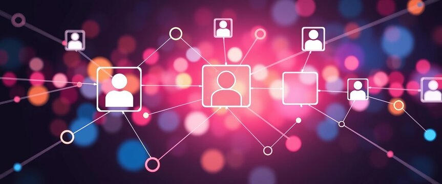 Abstract network connection icons representing virtual meeting and communication, social, business