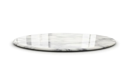 Oval-shaped marble platform with natural veining in soft grey and white hues, polished surface, subtle shadowing, photorealistic style, isolated on pure white background.

