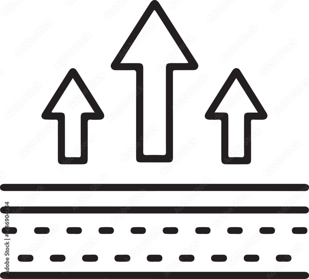 Poster three upward pointing arrows rising from a layered surface representing growth and progress