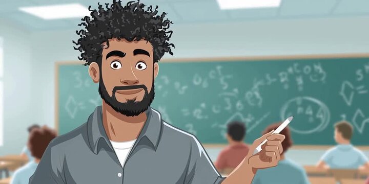 Mathematics teacher in school classroom teaching algorithms and calculations to math students interested in arithmetic, calculus, algebra, and more