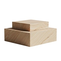 Two-level stone podium in warm beige sandstone, lightly textured surface, realistic light falloff, and minimal aesthetic, isolated on pure white background.
