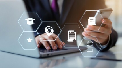 Business technology and education online learning concept with laptop and smartphone use