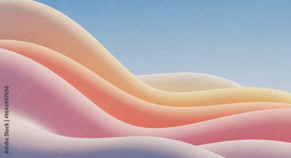 Poster abstract pastel waves with smooth gradient colors and soft light, creating a serene and dreamy backg