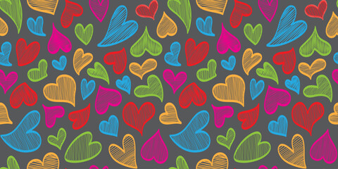 Love heart seamless pattern illustration. Cute romantic heart background print. Valentine's Day holiday background texture, romantic wedding design. Simple colored heart design.
