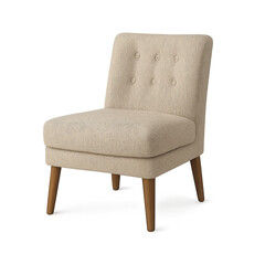 Fototapeta premium Photo of a single, stylish upholstered armchair with a textured fabric and wooden legs, isolated on a transparent background, representing modern interior design and comfortable seating