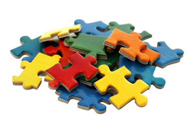 Obraz premium Symbolic Scene of Jigsaw Puzzle Pieces Uniting in Bright Colors Isolated on Transparent Background