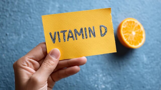 Hand holding a vitamin d note