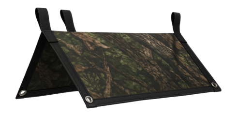 Camo lean-to with adjustable straps for quick forest setup