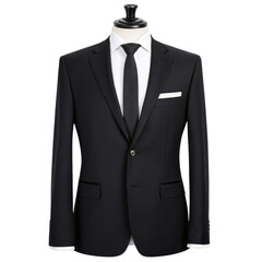 Classic Black Suit Shirt with White Collar and Black Tie on Mannequin transparent Background