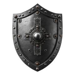 Fototapeta premium Detailed Black Metal Shield Isolated on Transparent Background