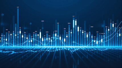 Futuristic Blue Digital Financial Graph with Data Visualization