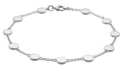 Elegant Silver Disc Anklet with Lobster Clasp isolated on White Background