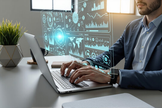 Businessman working with digital interface technology