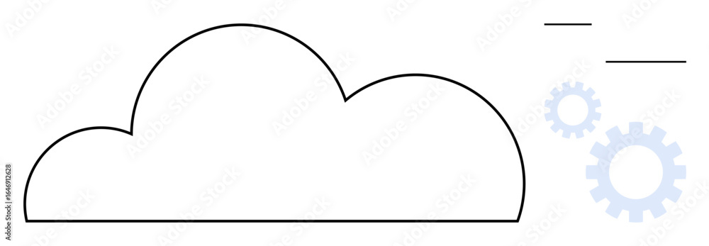 Poster outline cloud with gears and lines symbolizing data flow, teamwork, automation, synchronization, inn