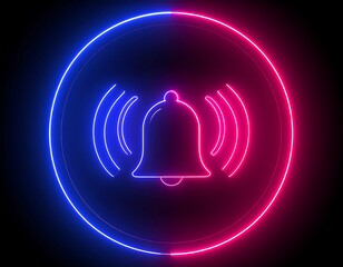 Neon bell icon in a vibrant circular frame