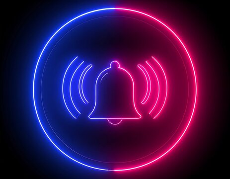 Neon bell icon in a vibrant circular frame
