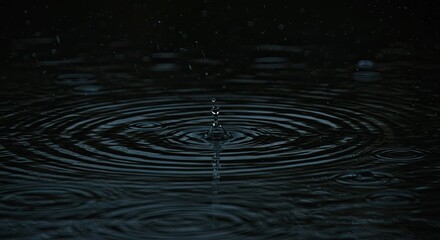 Water droplet impact. Ripples on dark surface