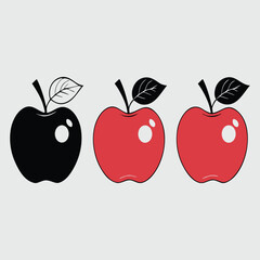 Simple Apple Icons: Black, Red, and Dark Red Variations for Branding and Design.