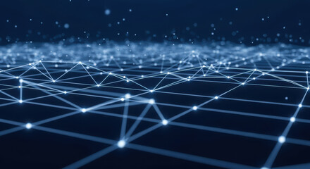 Futuristic Network Grid with Glowing Blue Nodes and Connections image photo