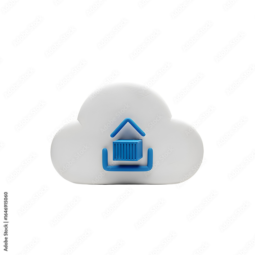 Poster cloud data upload: securely transferring container to cloud storage on transparent background